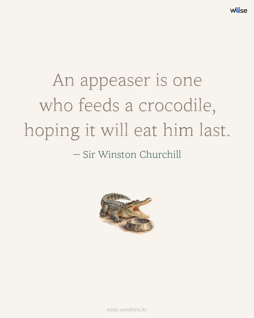 An appeaser is one who feeds a crocodile, hoping it will eat him last. — Sir Winston Churchill 포토카드