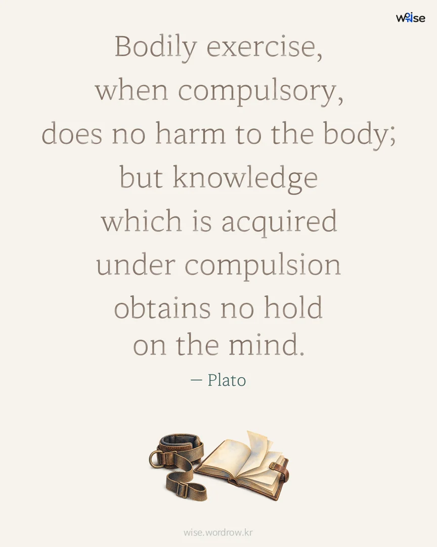 Bodily exercise, when compulsory, does no harm to the body; but knowledge which is acquired under compulsion obtains no hold on the mind. — Plato 포토카드