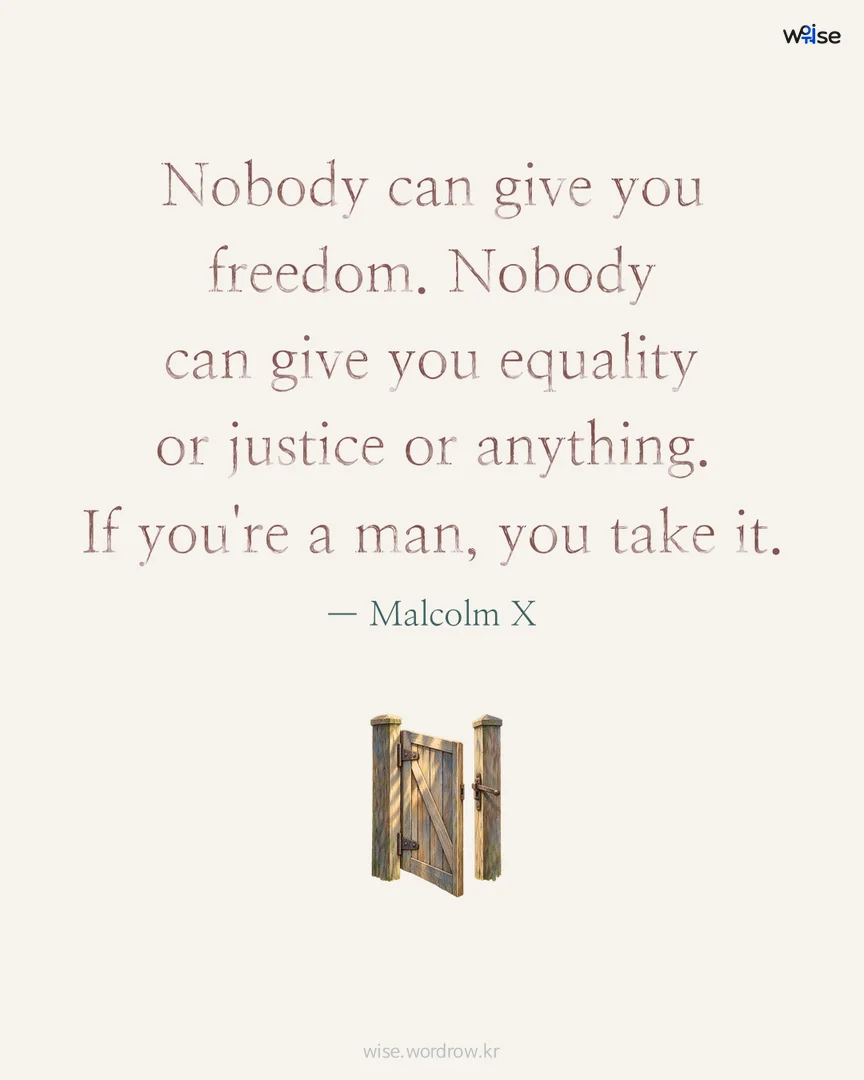 Nobody can give you freedom. Nobody can give you equality or justice or anything. If you're a man, you take it. — Malcolm X 포토카드