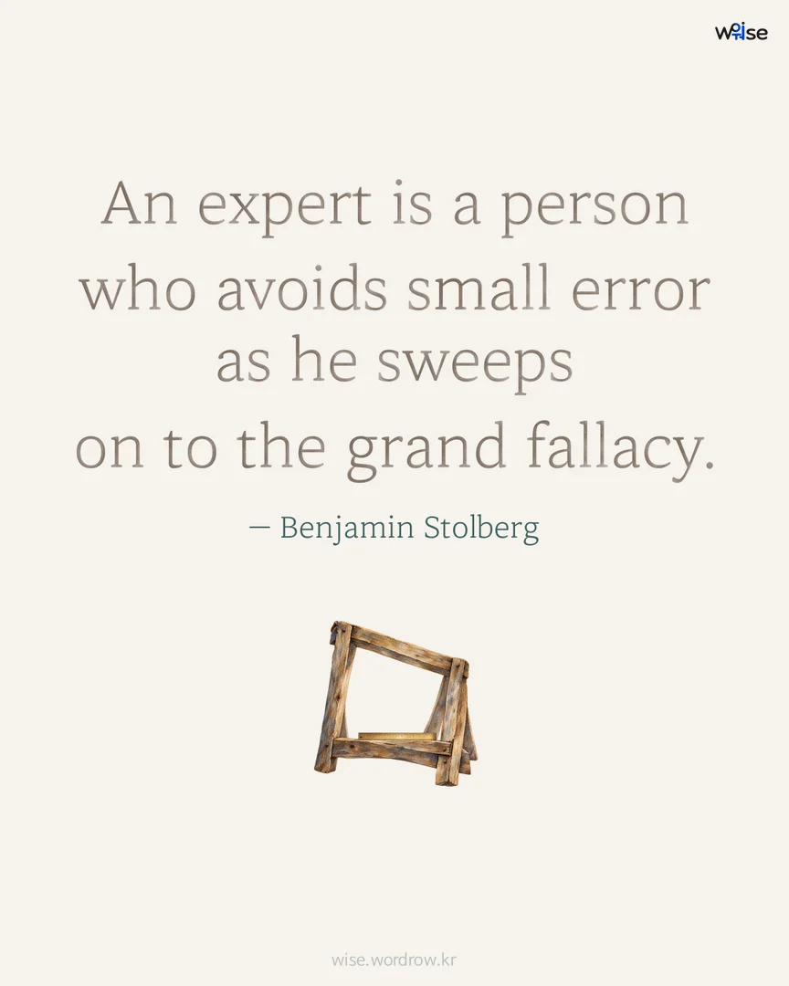 An expert is a person who avoids small error as he sweeps on to the grand fallacy. — Benjamin Stolberg 포토카드