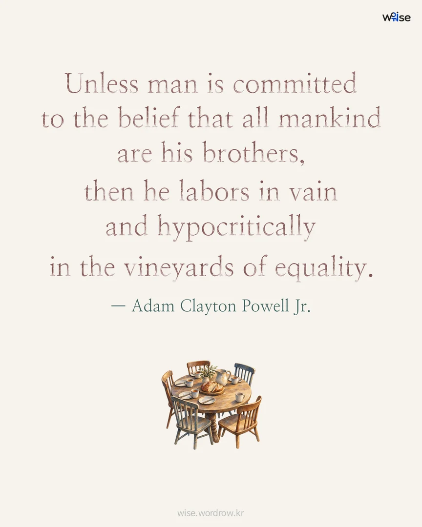 Unless man is committed to the belief that all mankind are his brothers, then he labors in vain and hypocritically in the vineyards of equality. — Adam Clayton Powell Jr. 포토카드