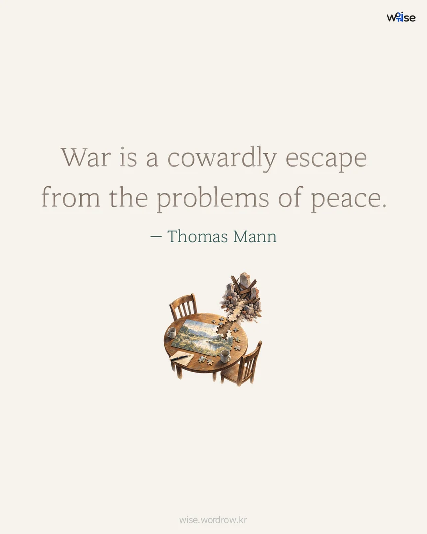 War is a cowardly escape from the problems of peace. — Thomas Mann 포토카드