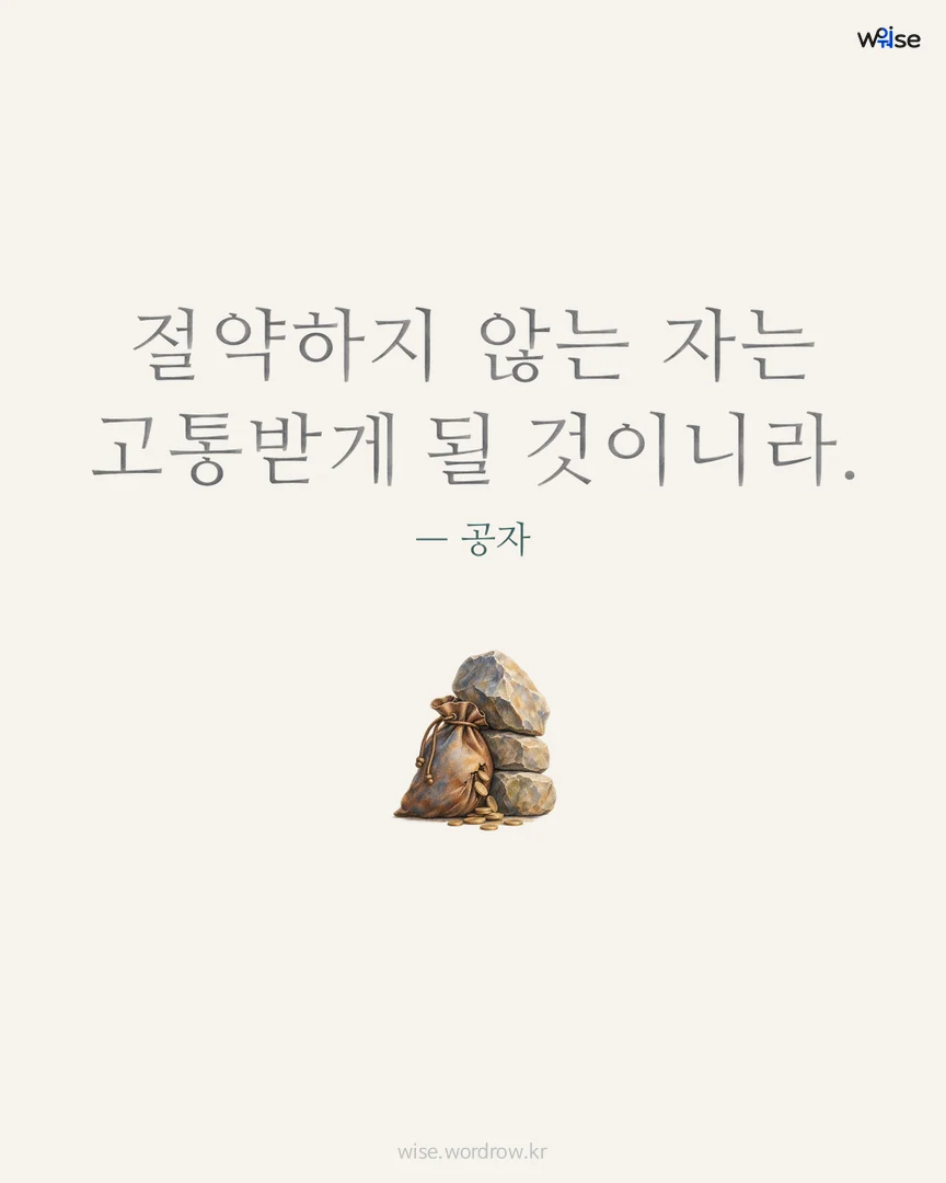 절약하지 않는 자는 고통받게 될 것이니라. — 공자 포토카드