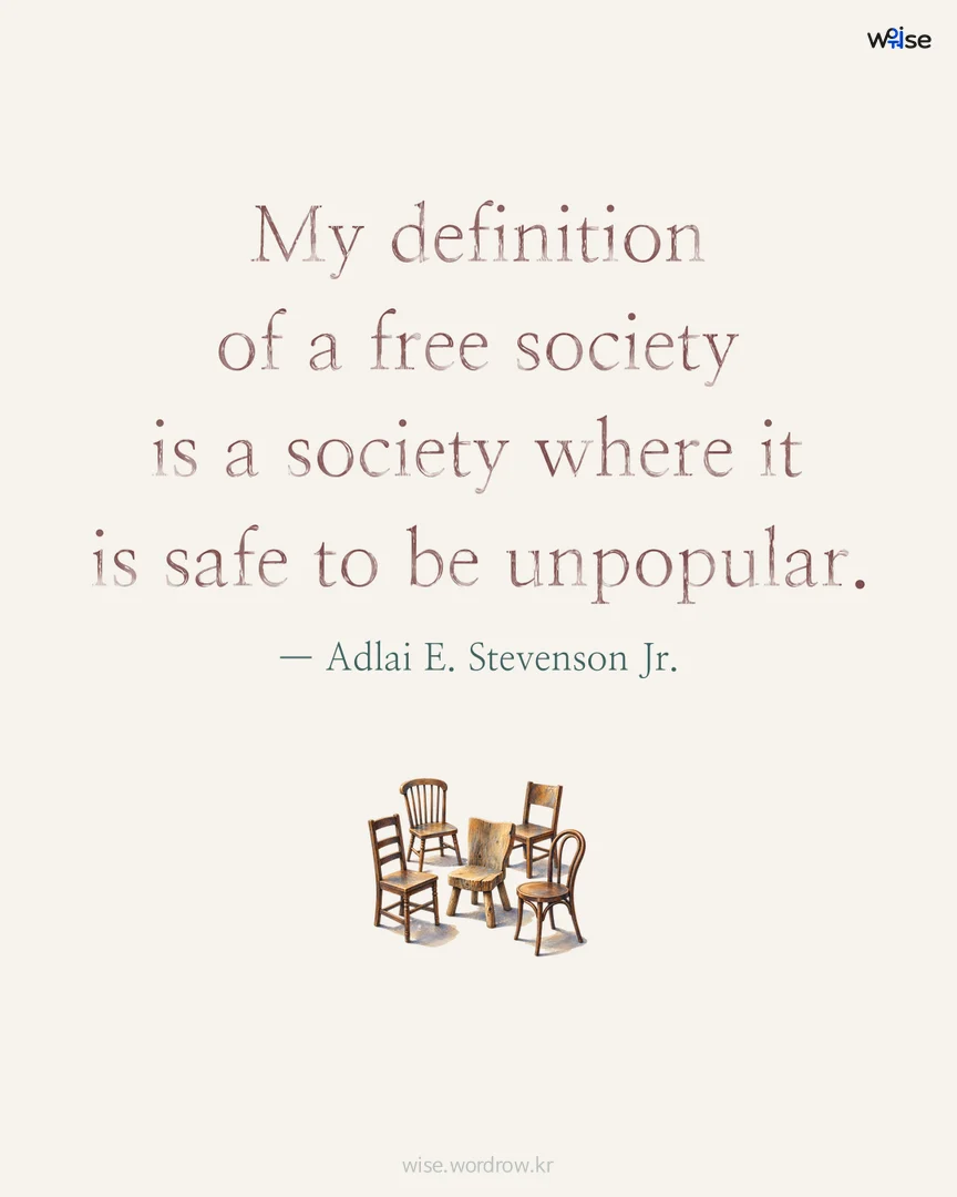 My definition of a free society is a society where it is safe to be unpopular. — Adlai E. Stevenson Jr. 포토카드