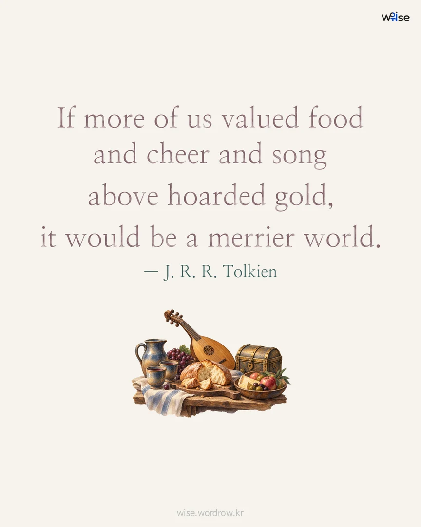 If more of us valued food and cheer and song above hoarded gold, it would be a merrier world. — J. R. R. Tolkien 포토카드