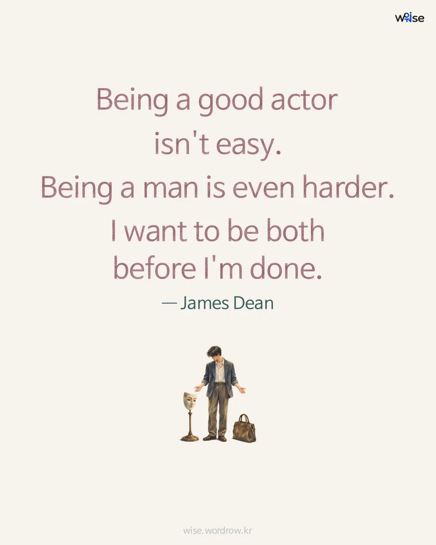 Being a good actor isn't easy. Being a man is even harder. I want to be both before I'm done. — James Dean 포토카드