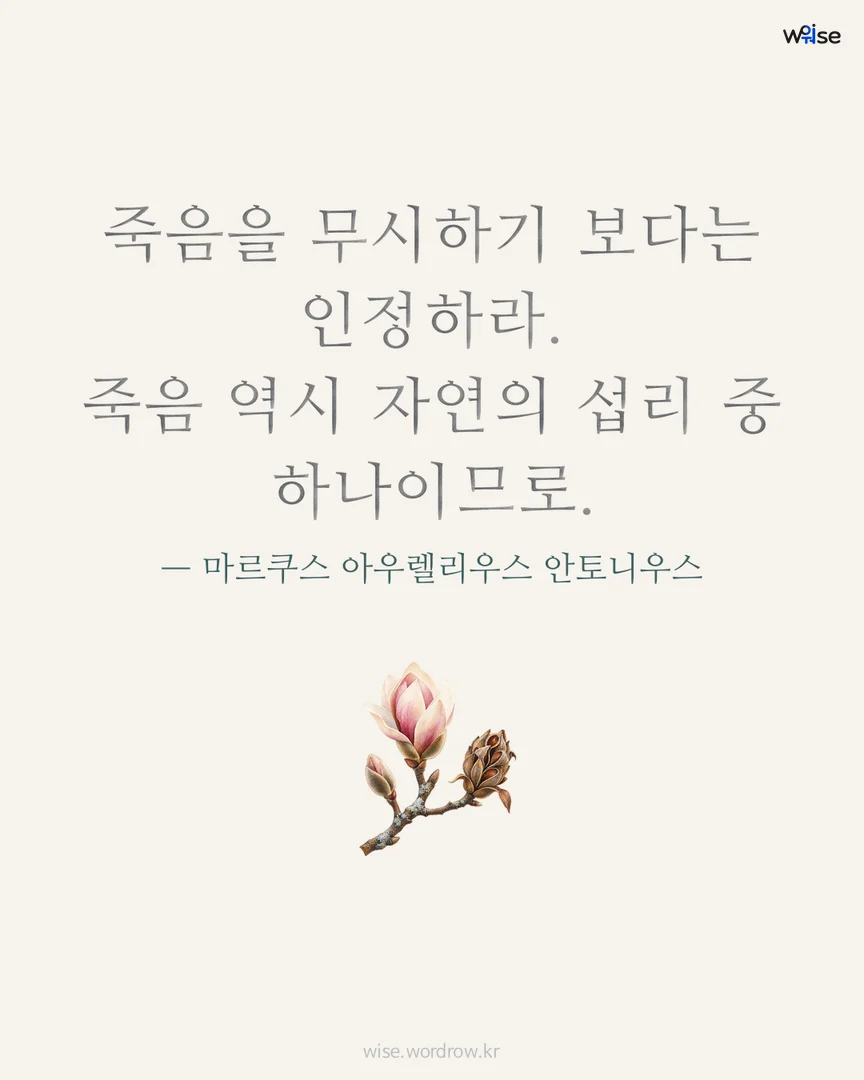 죽음을 무시하기 보다는 인정하라. 죽음 역시 자연의 섭리 중 하나이므로. — 마르쿠스 아우렐리우스 안토니우스 포토카드