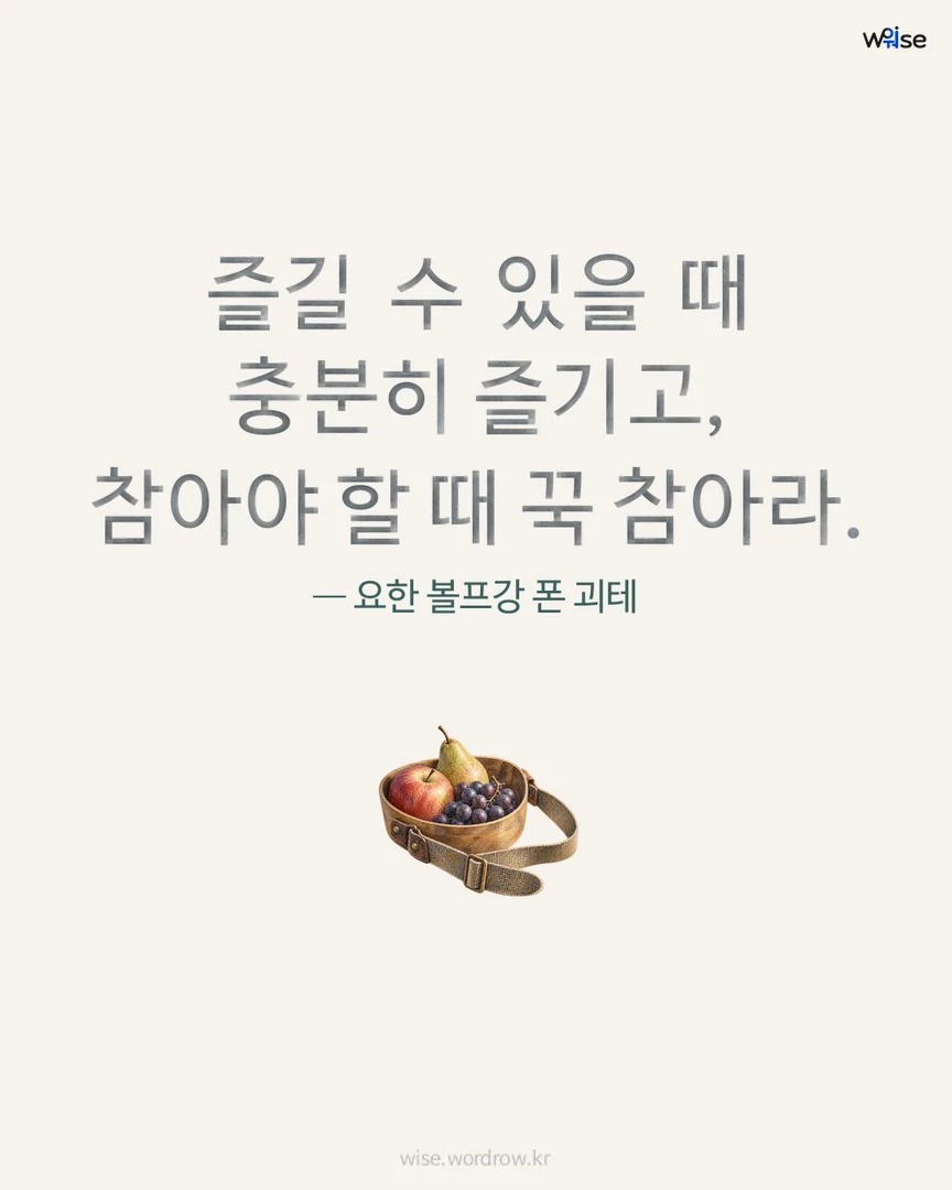 즐길 수 있을 때 충분히 즐기고, 참아야 할 때 꾹 참아라. — 요한 볼프강 폰 괴테 포토카드