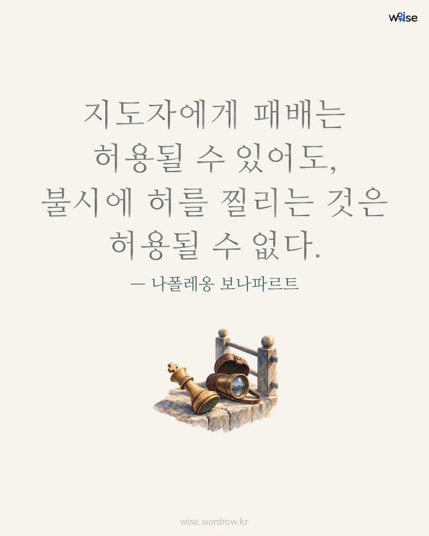 지도자에게 패배는 허용될 수 있어도, 불시에 허를 찔리는 것은 허용될 수 없다. — 나폴레옹 보나파르트 포토카드