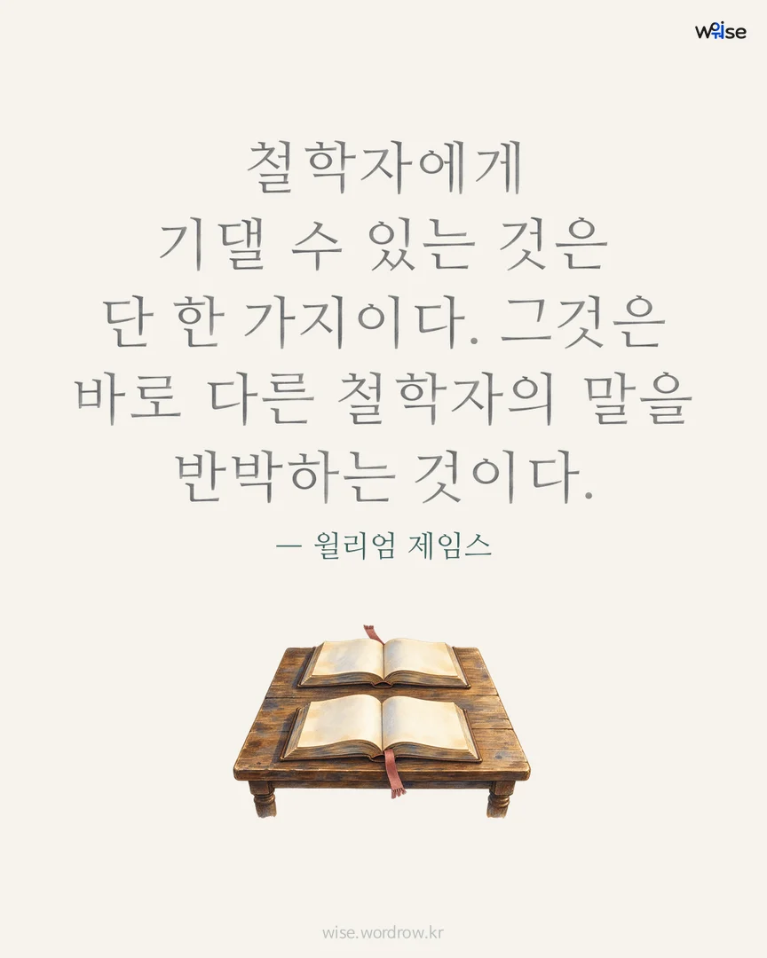 철학자에게 기댈 수 있는 것은 단 한 가지이다. 그것은 바로 다른 철학자의 말을 반박하는 것이다. — 윌리엄 제임스 포토카드