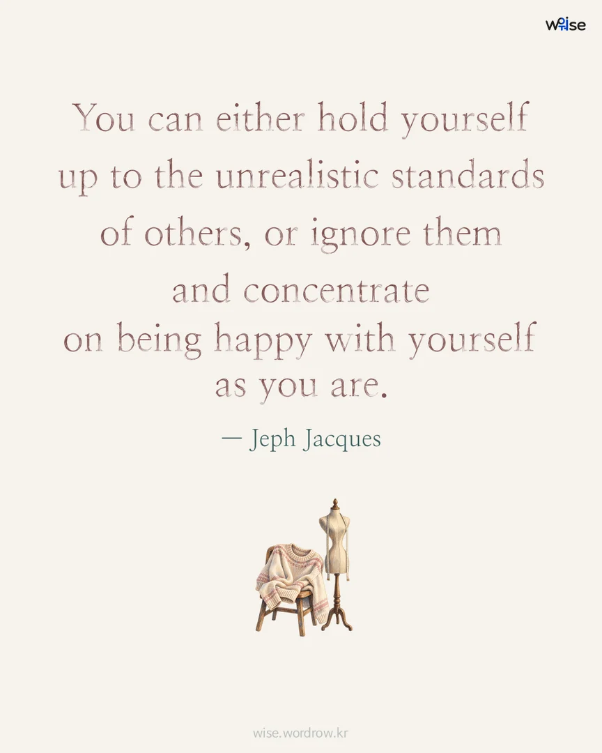 You can either hold yourself up to the unrealistic standards of others, or ignore them and concentrate on being happy with yourself as you are. — Jeph Jacques 포토카드