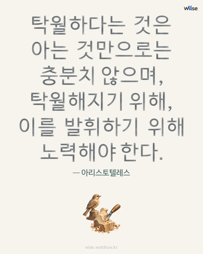 탁월하다는 것은 아는 것만으로는 충분치 않으며, 탁월해지기 위해, 이를 발휘하기 위해 노력해야 한다. — 아리스토텔레스 포토카드