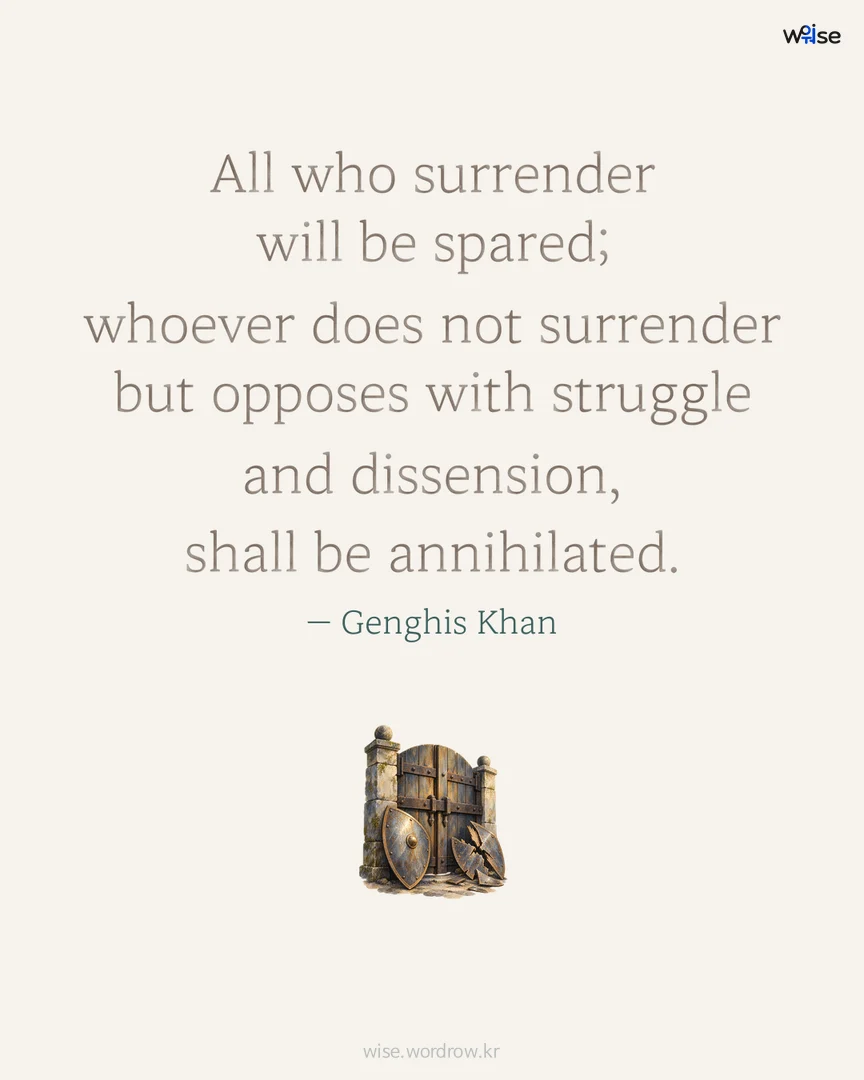 All who surrender will be spared; whoever does not surrender but opposes with struggle and dissension, shall be annihilated. — Genghis Khan 포토카드