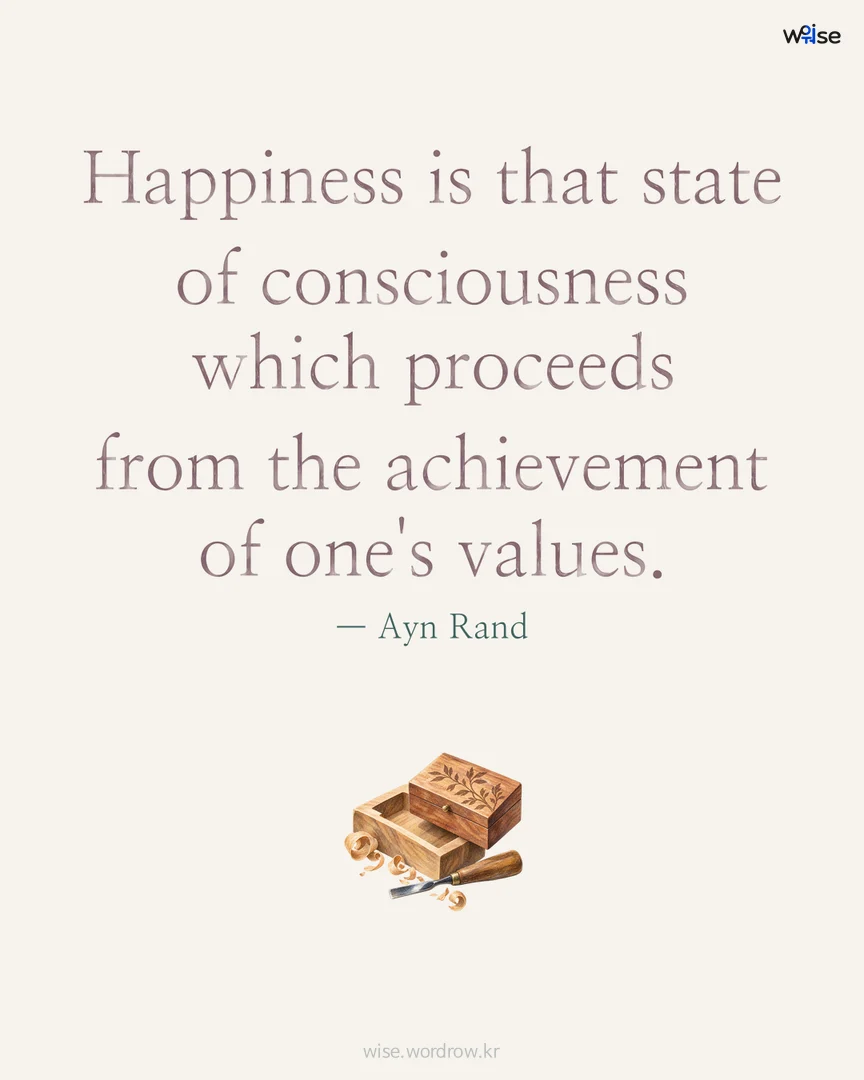 Happiness is that state of consciousness which proceeds from the achievement of one's values. — Ayn Rand 포토카드