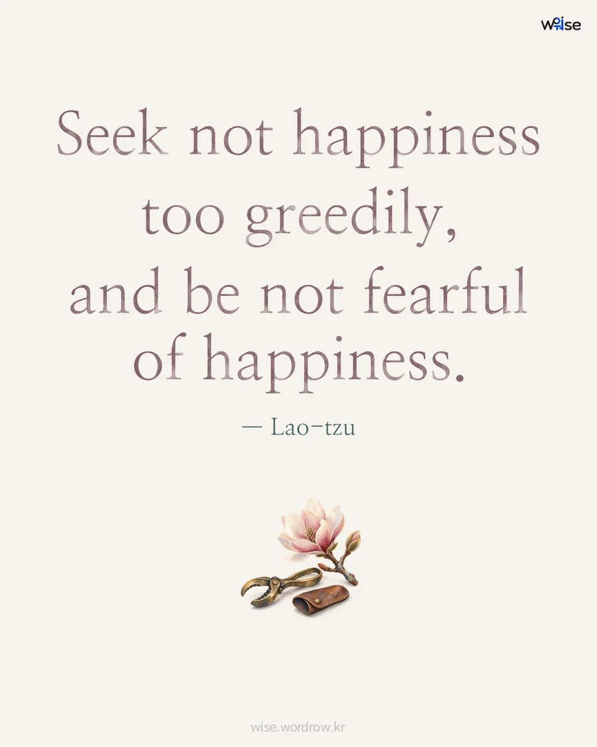 Seek not happiness too greedily, and be not fearful of happiness. — Lao-tzu 포토카드