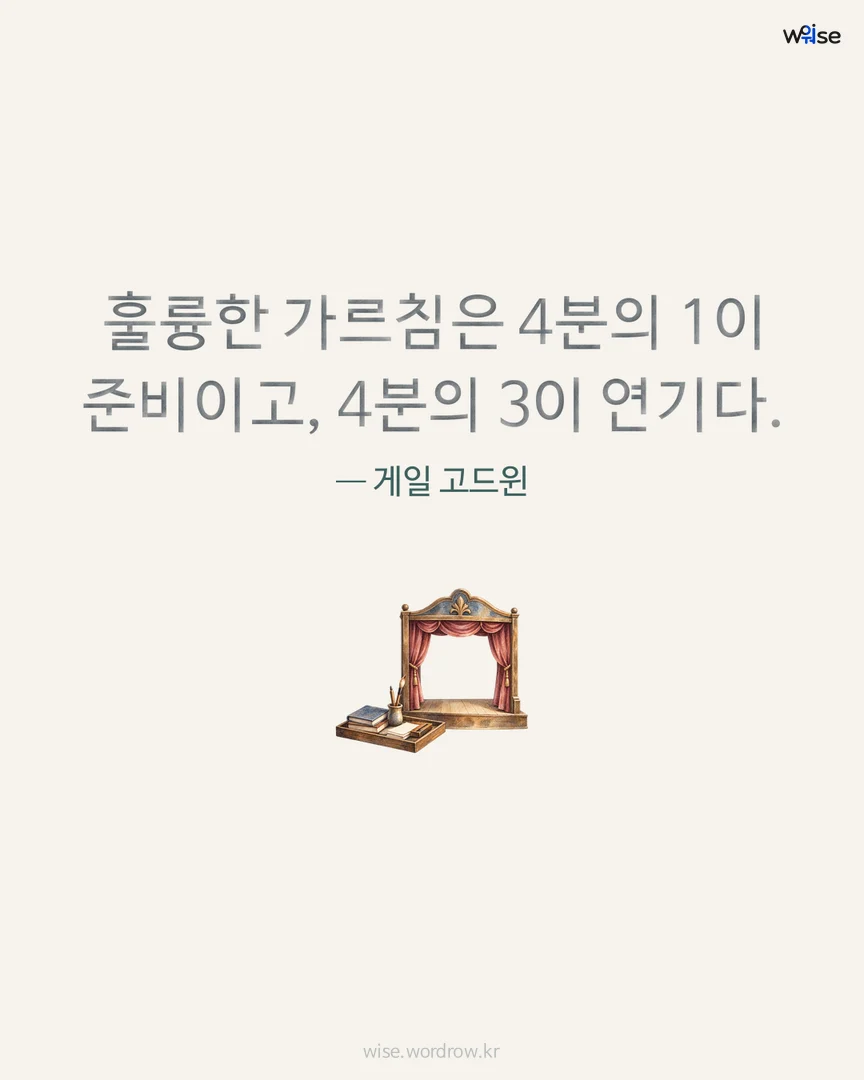 훌륭한 가르침은 4분의 1이 준비이고, 4분의 3이 연기다. — 게일 고드윈 포토카드