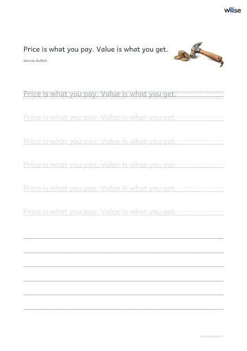 영어 따라쓰기 PDF 첫 페이지: Price is what you pay. Value is what you get.