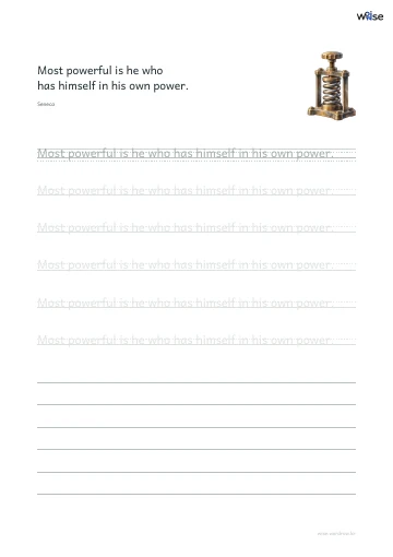 영어 따라쓰기 PDF 첫 페이지: Most powerful is he who has himself in his own power.