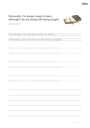 영어 따라쓰기 PDF 첫 페이지: Personally I'm always ready to learn, although I do not always like being taught.