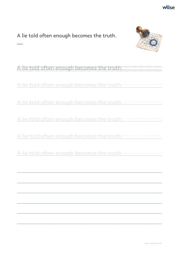 영어 따라쓰기 PDF 첫 페이지: A lie told often enough becomes the truth.