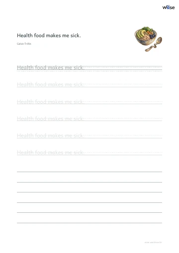 영어 따라쓰기 PDF 첫 페이지: Health food makes me sick.
