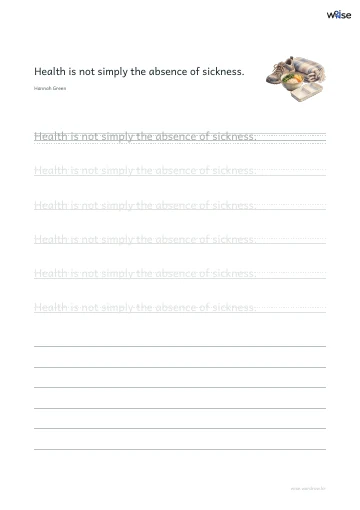영어 따라쓰기 PDF 첫 페이지: Health is not simply the absence of sickness.