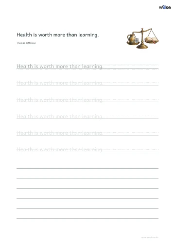영어 따라쓰기 PDF 첫 페이지: Health is worth more than learning.