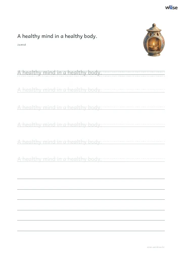 영어 따라쓰기 PDF 첫 페이지: A healthy mind in a healthy body.