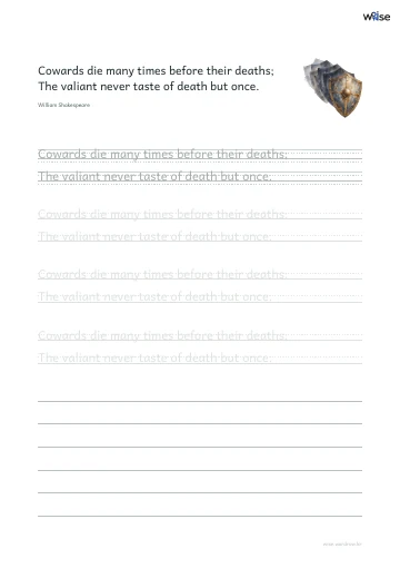 영어 따라쓰기 PDF 첫 페이지: Cowards die many times before their deaths; The valiant never taste of death but once.