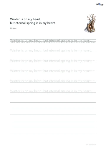 영어 따라쓰기 PDF 첫 페이지: Winter is on my head, but eternal spring is in my heart.