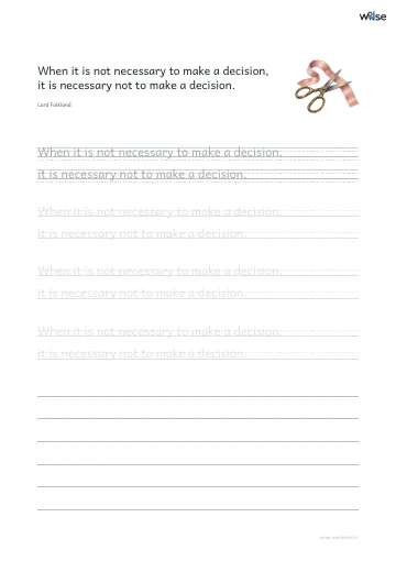 영어 따라쓰기 PDF 첫 페이지: When it is not necessary to make a decision, it is necessary not to make a decision.