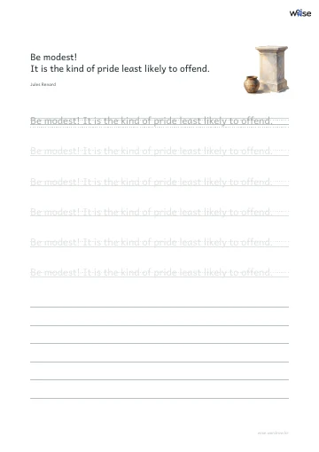 영어 따라쓰기 PDF 첫 페이지: Be modest! It is the kind of pride least likely to offend.