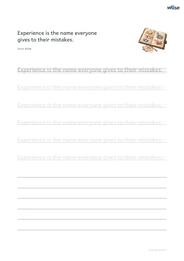 영어 따라쓰기 PDF 첫 페이지: Experience is the name everyone gives to their mistakes.