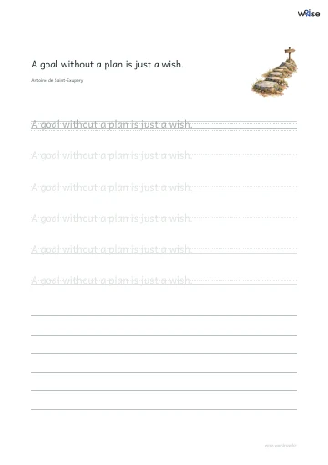 영어 따라쓰기 PDF 첫 페이지: A goal without a plan is just a wish.