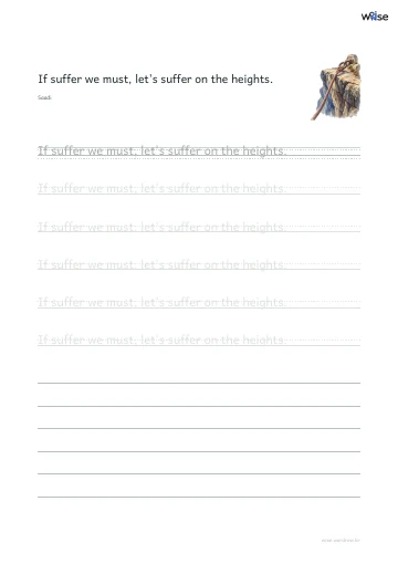 영어 따라쓰기 PDF 첫 페이지: If suffer we must, let's suffer on the heights.