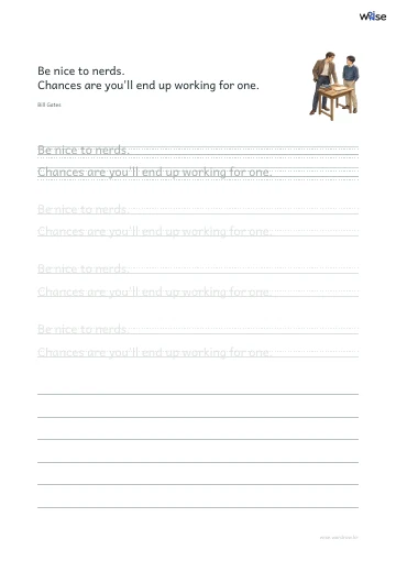 영어 따라쓰기 PDF 첫 페이지: Be nice to nerds. Chances are you'll end up working for one.
