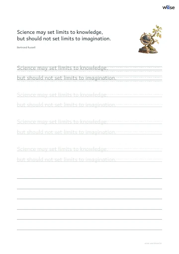 영어 따라쓰기 PDF 첫 페이지: Science may set limits to knowledge, but should not set limits to imagination.