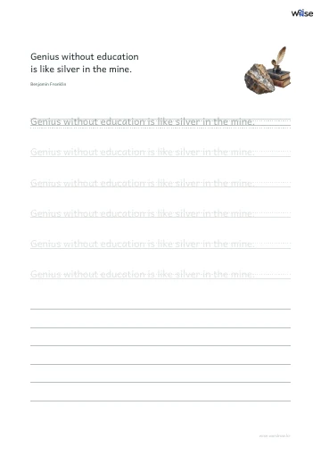 영어 따라쓰기 PDF 첫 페이지: Genius without education is like silver in the mine.