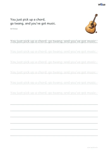 영어 따라쓰기 PDF 첫 페이지: You just pick up a chord, go twang, and you've got music.