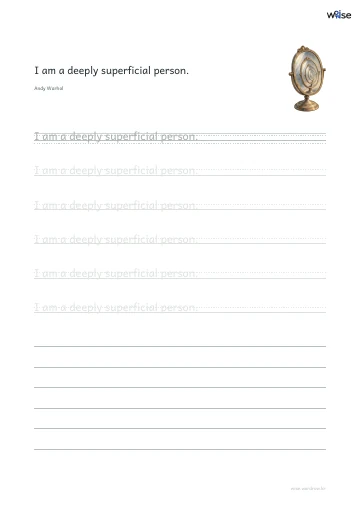 영어 따라쓰기 PDF 첫 페이지: I am a deeply superficial person.