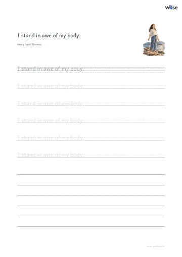 영어 따라쓰기 PDF 첫 페이지: I stand in awe of my body.