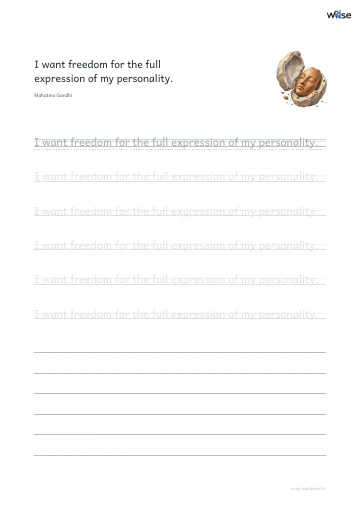 영어 따라쓰기 PDF 첫 페이지: I want freedom for the full expression of my personality.