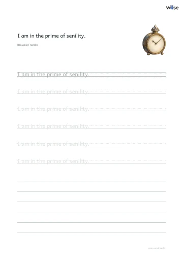 영어 따라쓰기 PDF 첫 페이지: I am in the prime of senility.