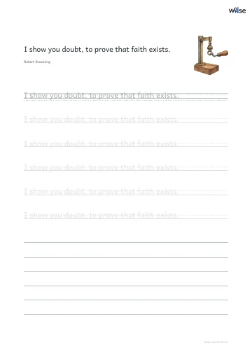 영어 따라쓰기 PDF 첫 페이지: I show you doubt, to prove that faith exists.