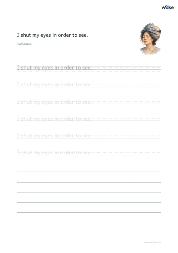 영어 따라쓰기 PDF 첫 페이지: I shut my eyes in order to see.