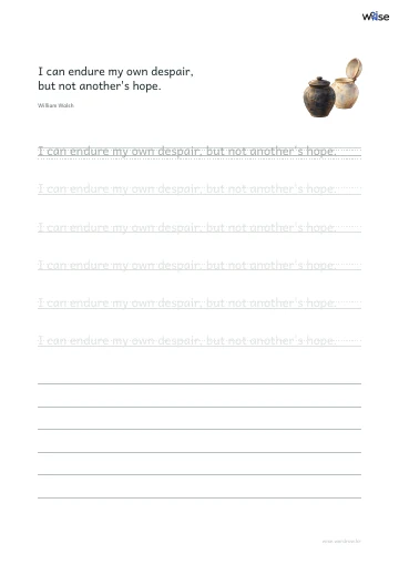 영어 따라쓰기 PDF 첫 페이지: I can endure my own despair, but not another's hope.