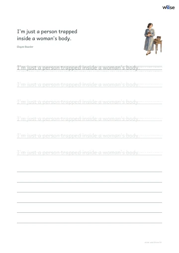 영어 따라쓰기 PDF 첫 페이지: I'm just a person trapped inside a woman's body.