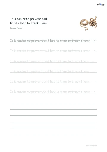 영어 따라쓰기 PDF 첫 페이지: It is easier to prevent bad habits than to break them.