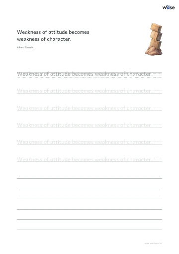 영어 따라쓰기 PDF 첫 페이지: Weakness of attitude becomes weakness of character.