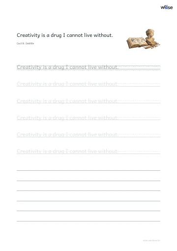 영어 따라쓰기 PDF 첫 페이지: Creativity is a drug I cannot live without.